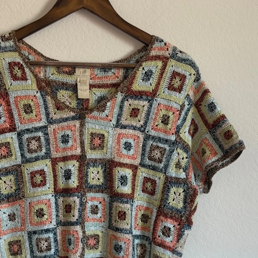 Vintage J. Jill Crochet Button-Up Top - Multicolor, Size Large - Picture 2 of 7